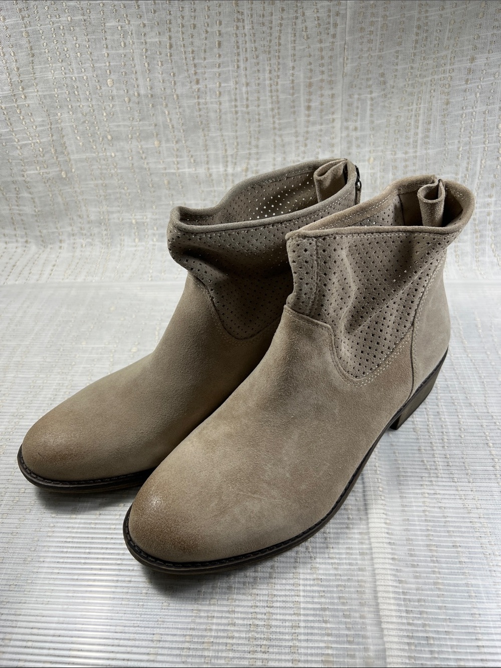 Nine West Taupe Suede Perforated Ankle Booties